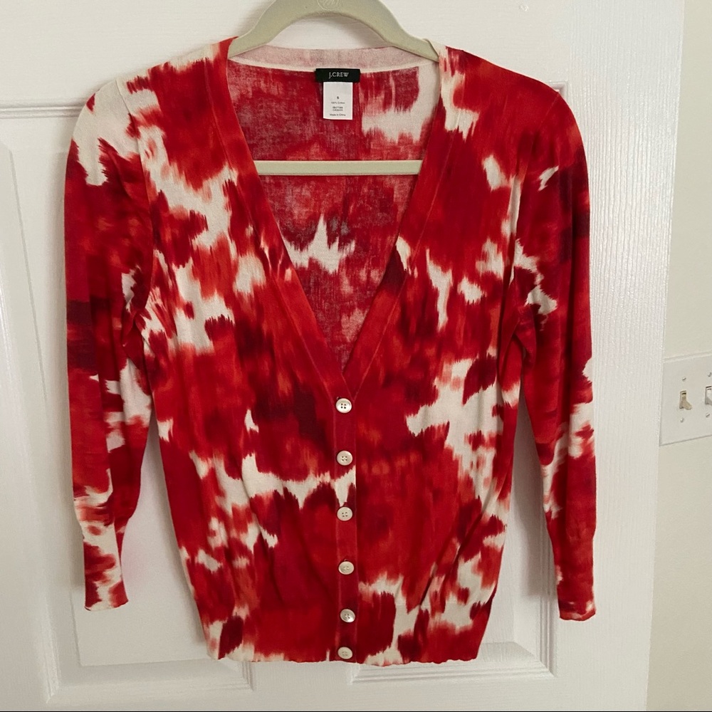 J. Crew Red & Cream Cardigan